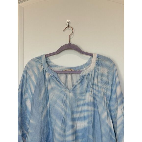 Soft Surroundings Blue Tie Dye Split Neck Top Size 3XL - Picture 4 of 6